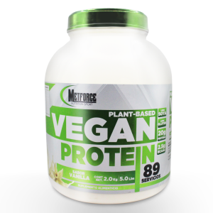 Bote de proteina vegana "Vegan protein" basada en plantas de 1.2 kilogramos, sabor vainilla.