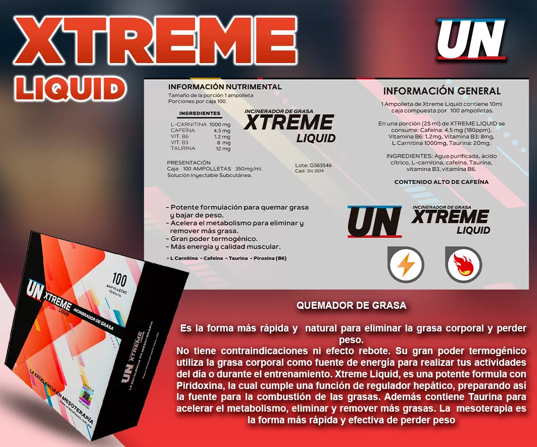 Características caja mesoterapia Xtreme Liquid quemador de grasa